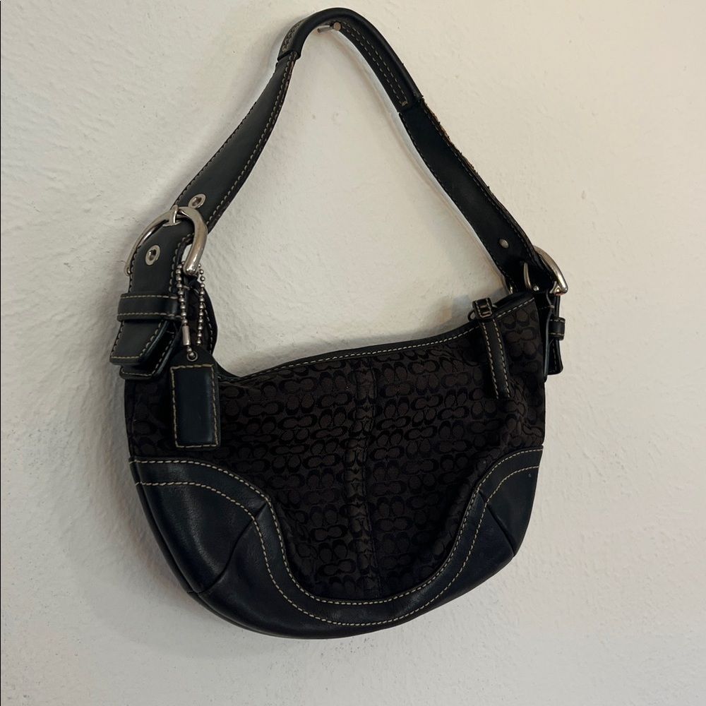 Coach Vintage Black Mini Hobo Soho Signature Canvas Shoulder Bag Y2K 90s Retro - Picture 13 of 15